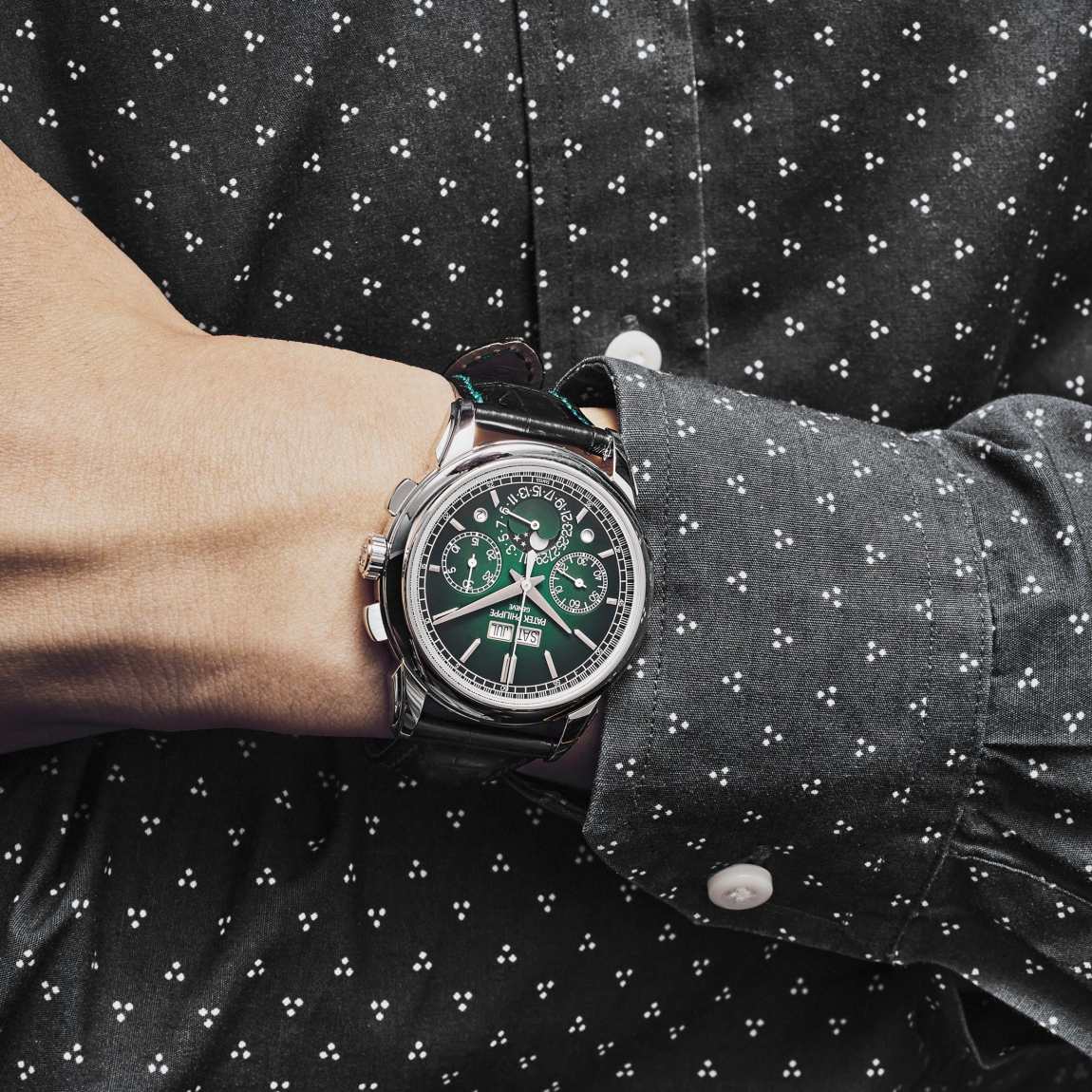 Relógio Perpetual Calendar Chronograph Platinum Green Diall